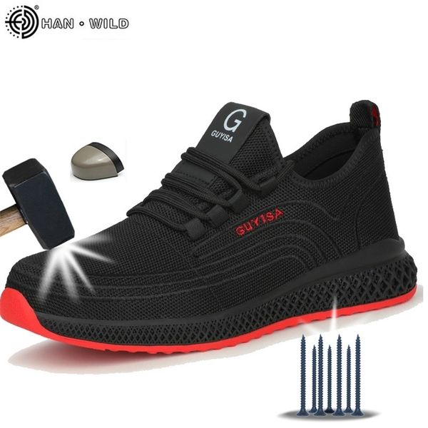 

safety shoes with metal toe men immortal indestructible breathable sneakers shoe work steel boots 220718, Black