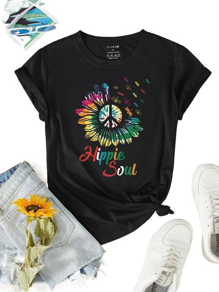 

floral & letter graphic tee a8ne#, White