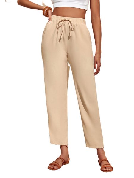 

high waist knot front straight leg pants a33t#, Black;white