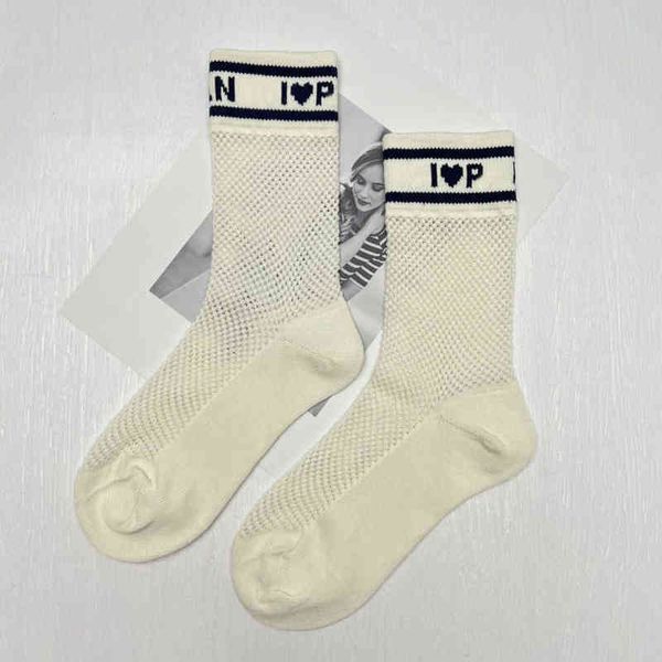 

spring summer womens classic hosierys brand d's sock fashion hollow letter tube love style socks mercerized wool female hosiery thin co, Black;white