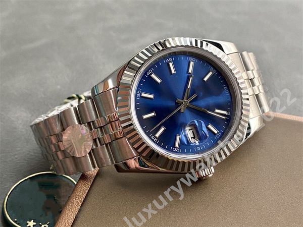 

men watch zr factory 41mm sapphire blue baton dial fluted bezel automatic mechanical asia 2813 movement oyster bracelet wristwatch, Slivery;brown