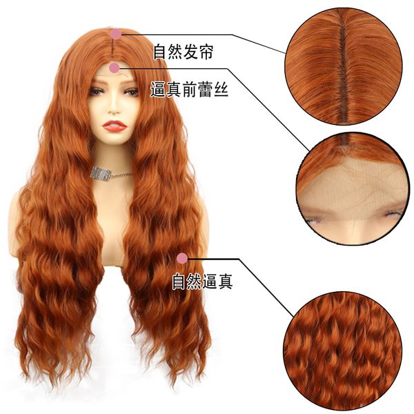 

26" long orange curly wave small lace front hair wig, Black;brown