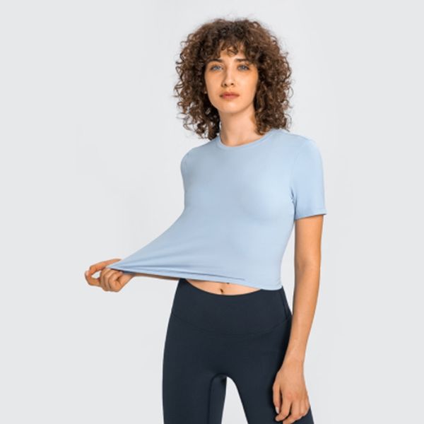 

new lu women's yoga clothes short-sleeved wireless fitness sports leisure round neck slim outdoor trend short-sleeved