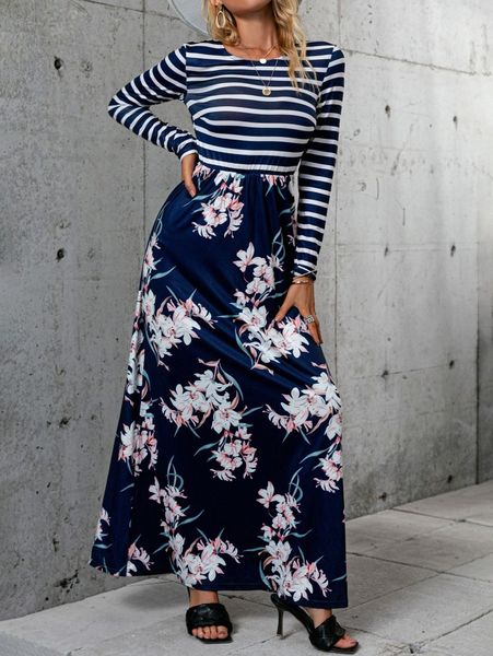 

simplee striped and floral print maxi dress z6l5#, Black;gray