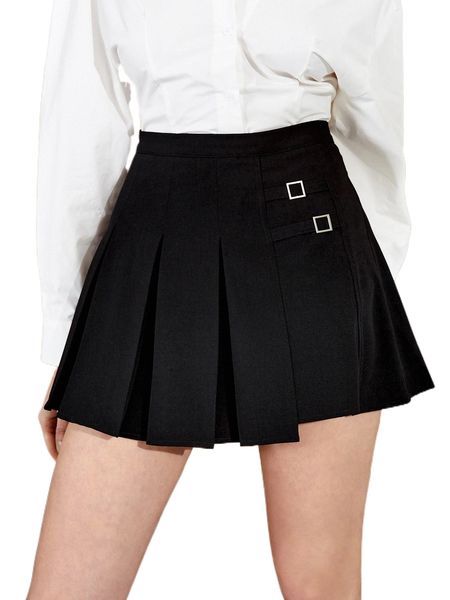 

ring detail pleated skirt p9wv#, Black