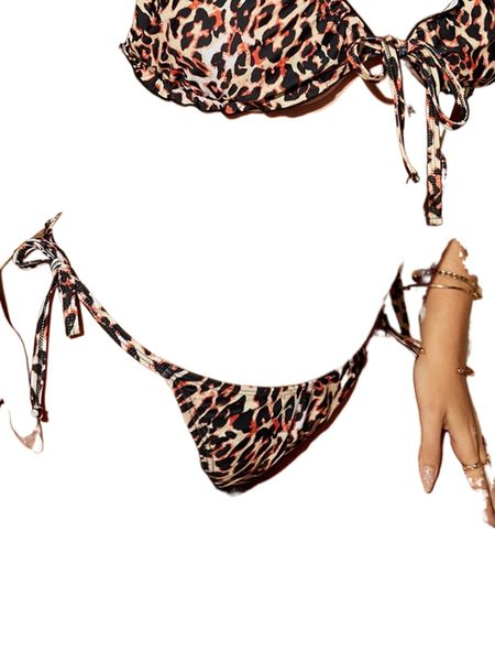 

plus leopard print thong bikini bottom g1wm#, Black