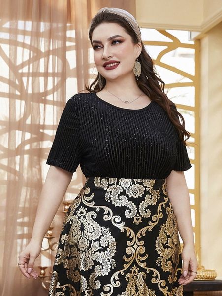 

plus round neck velvet tee 891e#, Black