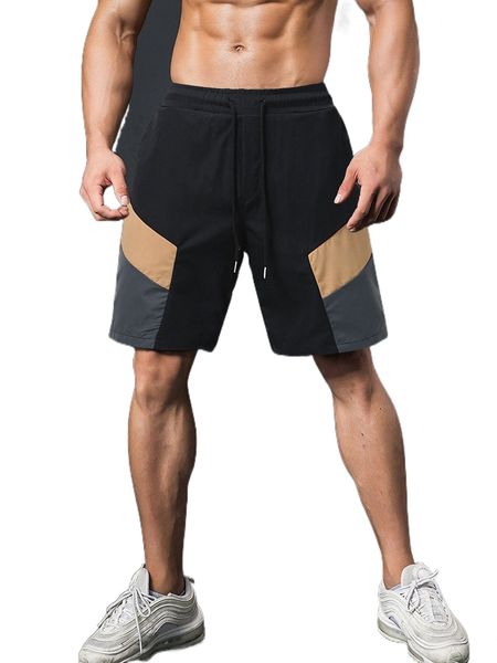 

men contrast panel drawstring waist shorts i2ig#, White;black