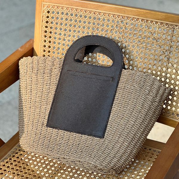 

fashion beach women's large raffia leather basket tote bags casual rattan women handbags straw woven totes large capacity designer shop