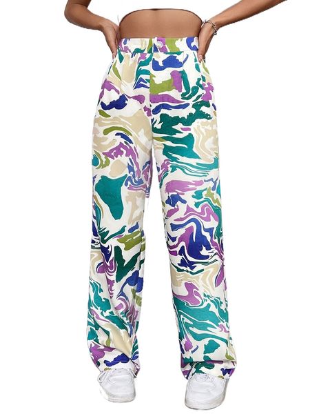 

high waist allover print pants n2nc#, Black;white