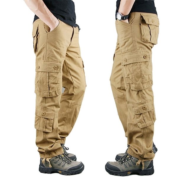 

spring mens cargo pants khaki military trousers casual cotton tactical big size army pantalon militaire homme 220330, Black