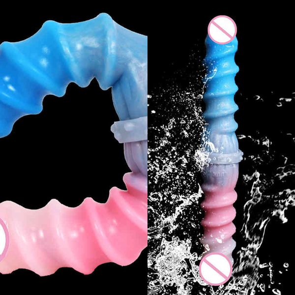 Nxy Dildo Dongs New Color Spiral Silicone Simulation Penis Double Headed Masturbation Female False Adult Sex Products 220507