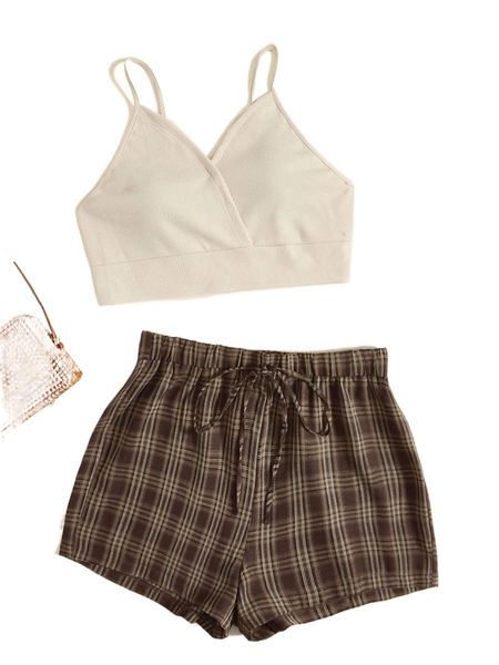 

plus crop cami & tartan shorts z9zi#, Black
