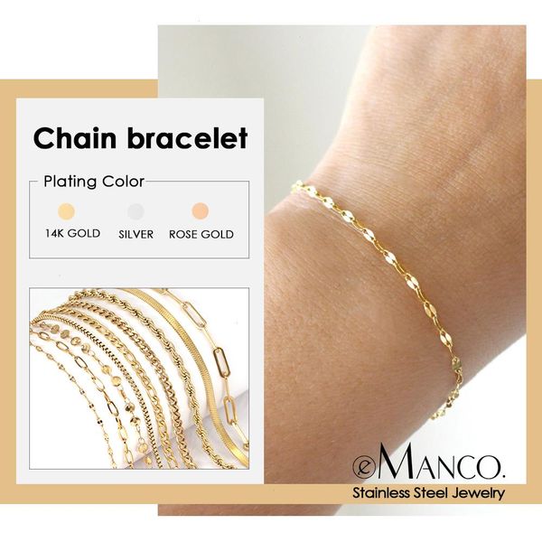 

emanco adjustable gold strands color stainless steel chain bracelets for women wholesale jewelry, Black