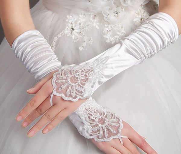 

lace bridal gloves long fingerless above elbow length bride glove wedding accessories, White