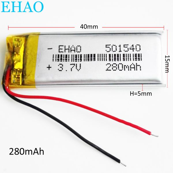 3.7 V 280 mAh Li-polímero Recarregável LiPo Bateria 501540 com PCM borad poder Para mini speaker Mp3 bluetooth GPS Gravador de DVD fone de ouvido