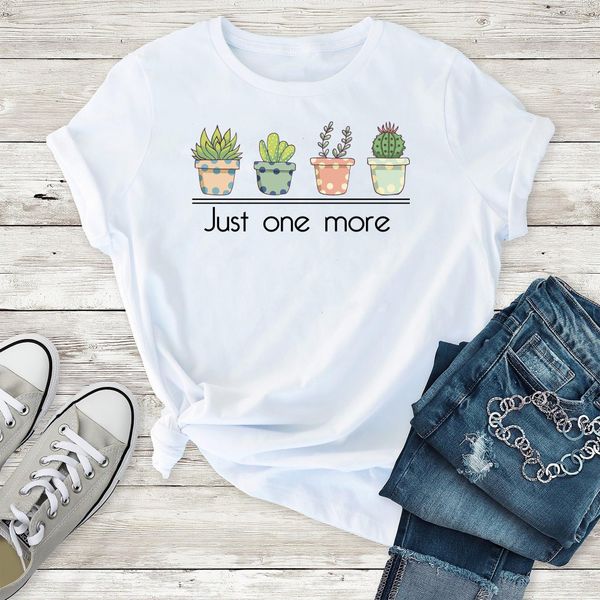 

basic o-collar short sleeved t shirt just one more plant print harajuku women t-shirt casual ladies girl drop ship, White