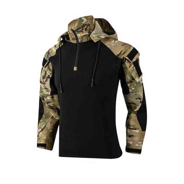 Мужская военная тактическая рубашка с толчкой боевая рубашка CP Blue Grey Gamouflage Hooded с длинным рукавом мужская армия многочарная рабочая одежда L220706