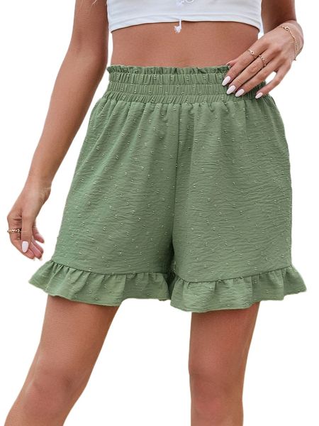 

shirred swiss dot ruffle hem shorts z4tm#, White;black