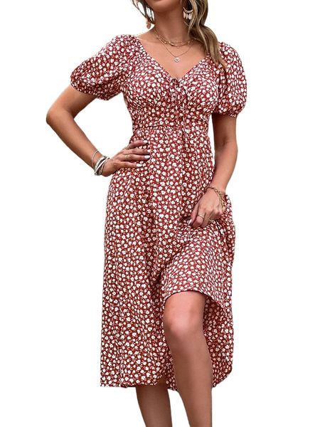 

ditsy floral tie front raglan sleeve dress u0pd#, Black;gray