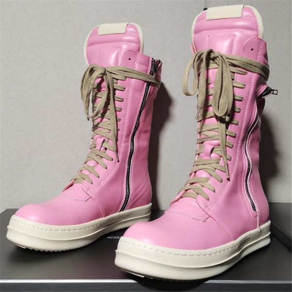 

women fashion black boots lace up men designer boot genuine leather woman man chunky heel boot