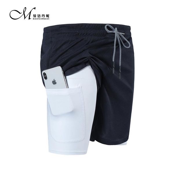 

mens 2 in 1 short pants multi zip pocket men joggers shorts 2020 gyms fitness bodybuilding workout quick dry male beach shorts t200627, White;black