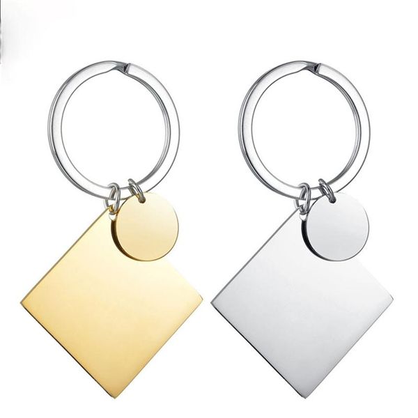 

100% stainless steel square pendant keychain blank army ketting for engraving mirror polished car keyring whole 10pcs 210409220j, Silver