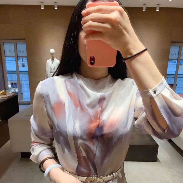 

casual dresses mulberry silk s dress crepe de chine sea taro ink printing splash, Black;gray