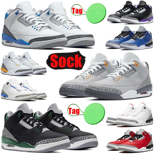 

with sock tag 3 3s mens jumpman basketball shoes racer blue 2 a ma maniere fire red court purple midnight navy cool grey unc men trainers sp