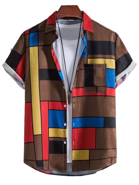 

men random geo print pocket patched shirt without tee p31e#, White;black