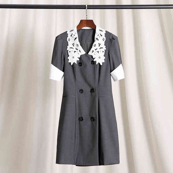 

casual dresses unique design artistic baby collar bubble sleeve double breasted dress milk sweet waist one step skirt short spring, Black;gray
