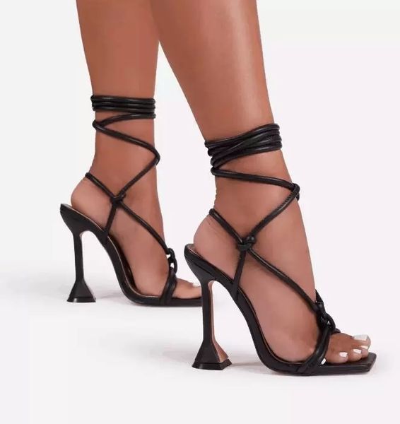 

summer new square toe sandals women's high heels ring cross straps fashion party dress wedding sandals 35-43, Black