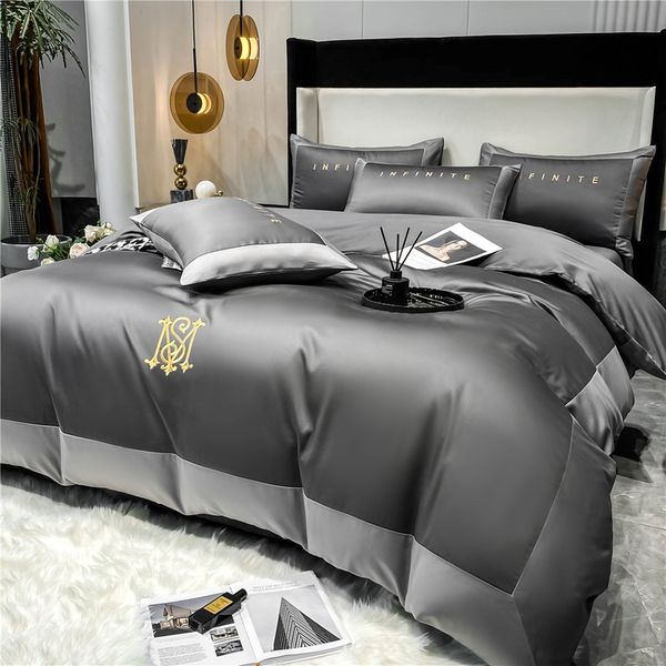 

egyptian cotton bedding set stitching color embroidery duvet cover 60s longstaple cotton bed sheet flat sheet bed sets220609