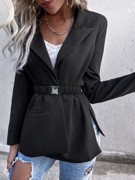 

lapel collar belted blazer 88cv#, White