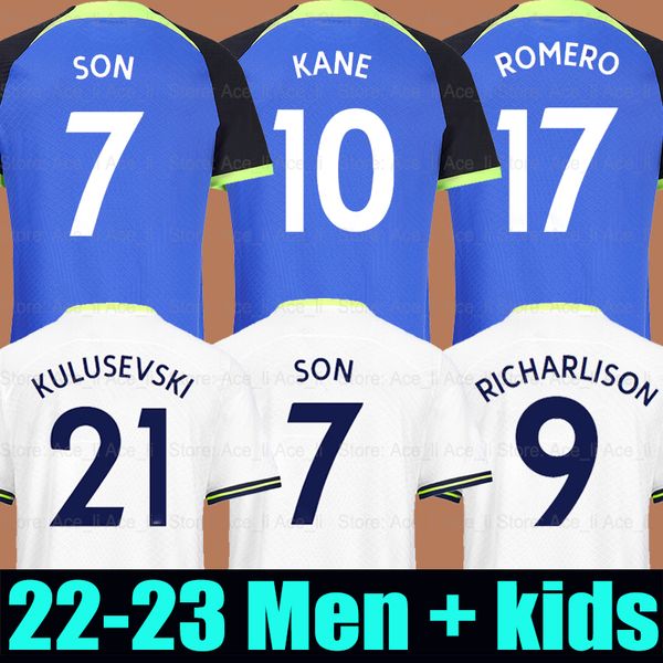 KANE SON 22 23 RICHARLISON away Camisas de futebol KULUSEVSKI HOJBJERG SKIPP colorido 2022 2023 LUCAS ROMERO Tottenham Football kit camisa SPURS home tops Homens conjuntos infantis