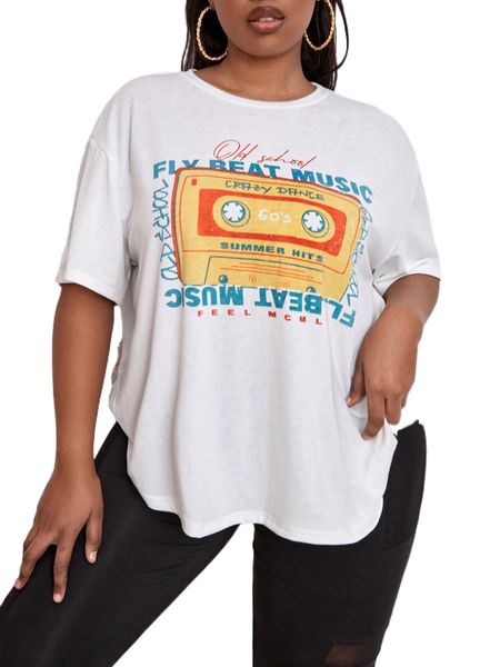 

sxy plus letter graphic drop shoulder tee z4rm#, Black