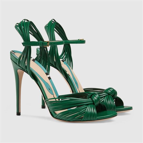

-brand design straw knot women stiletto heel sandals open toe gold red green thin high heels women party wedding shoe182r, Black