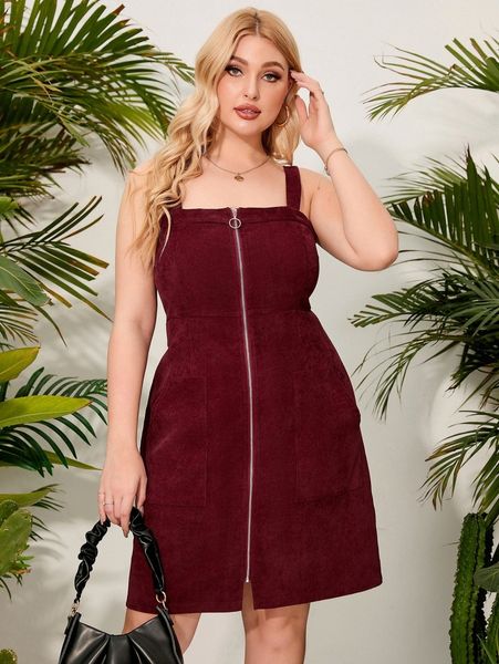 

plus zip front overall dress c1hc#, Black