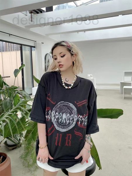 

women's t-shirt designer 22 tide brand summer american cool wind washing sanskrit ring printing lovers' short sleeve t-shirt f53z, White