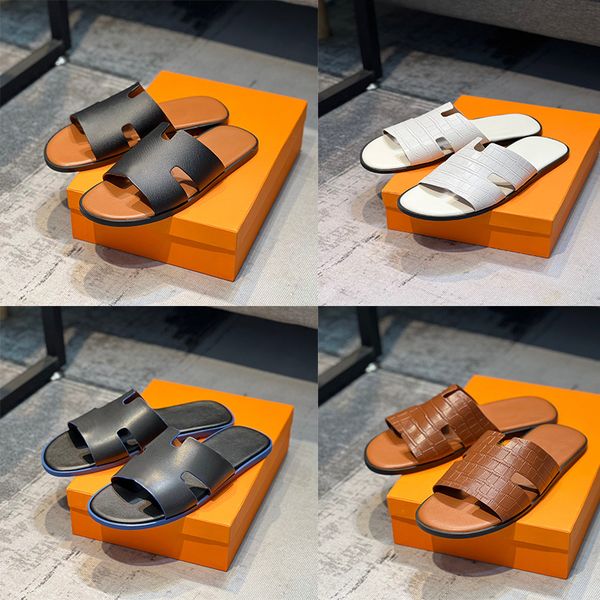 

fashion designer mens slippers calfskin sandals summer flip-flop trend net outdoor quality flip flop men with box, Black