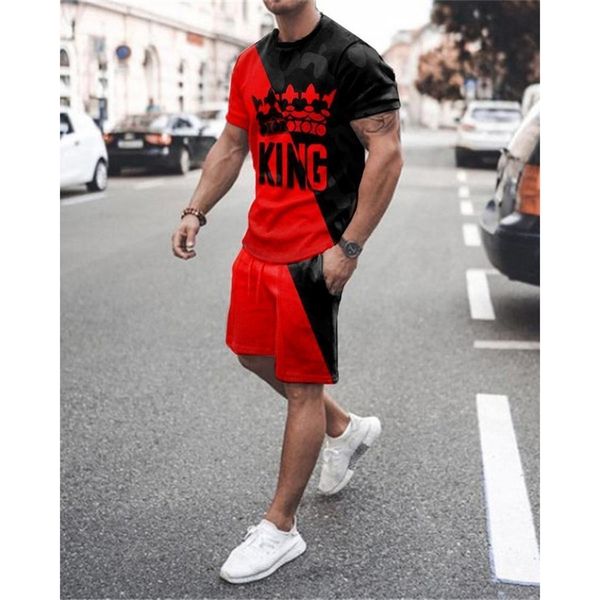 

summer 3d print men short sleeve t shirt sets casual sportswear tracksuit street men s clothing sports shorts 2 piece 220705, Gray