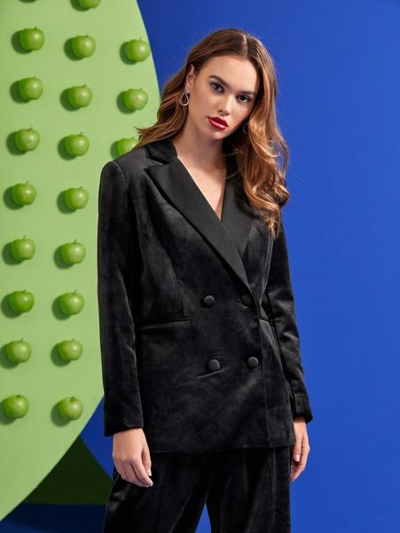 

x emma odda double breasted pocket detail velvet blazer w1bx#, White