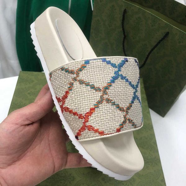 

men women paris slippers designer wedge pattern embroidery g letters beach casual slides flip flops ladies platform increase non-slip, Black