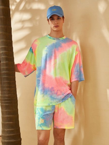 

men mock neck tie dye & shorts n6td#, Gray