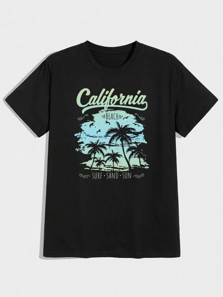 

romwe guys tropical & letter graphic tee c35n#, White;black