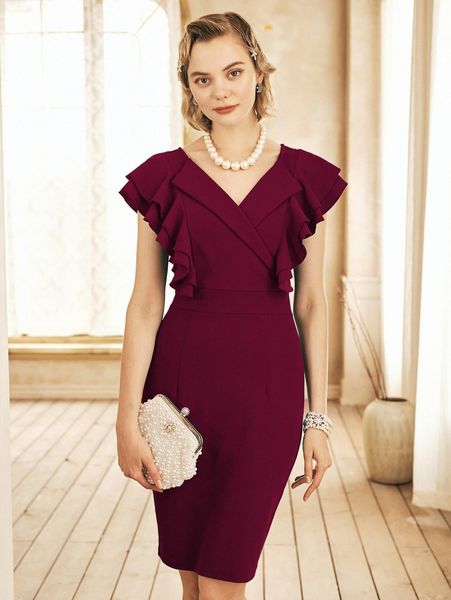 

miusol layered ruffle trim slit back bodycon dress t7yi#, Black;gray