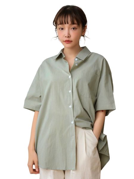 

dazy button up pocket patched drop shoulder oversized blouse m2fx#, White