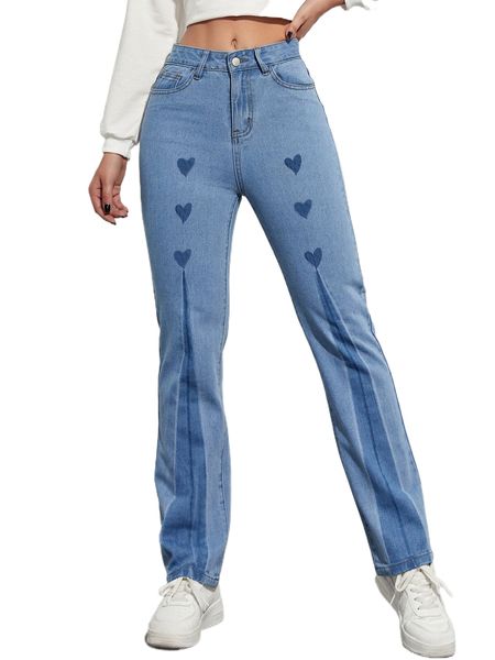 

heart print boot-cut leg jeans k9nu#, Blue