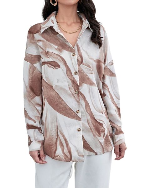 

allover print drop shoulder blouse o3mp#, White