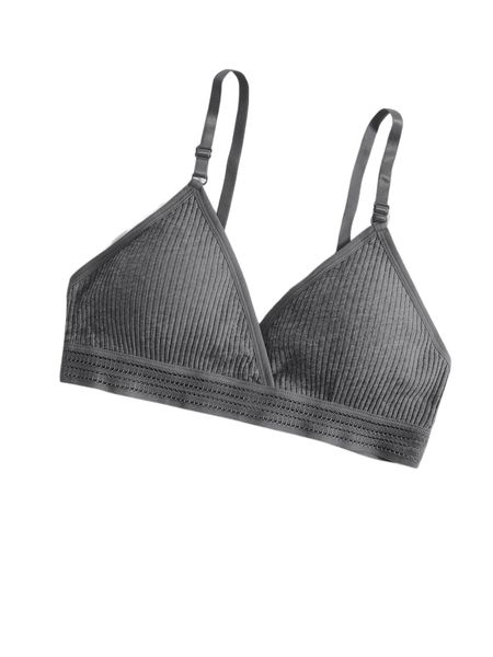 

plain ribbed knit wireless bra y9fs#, Black;red